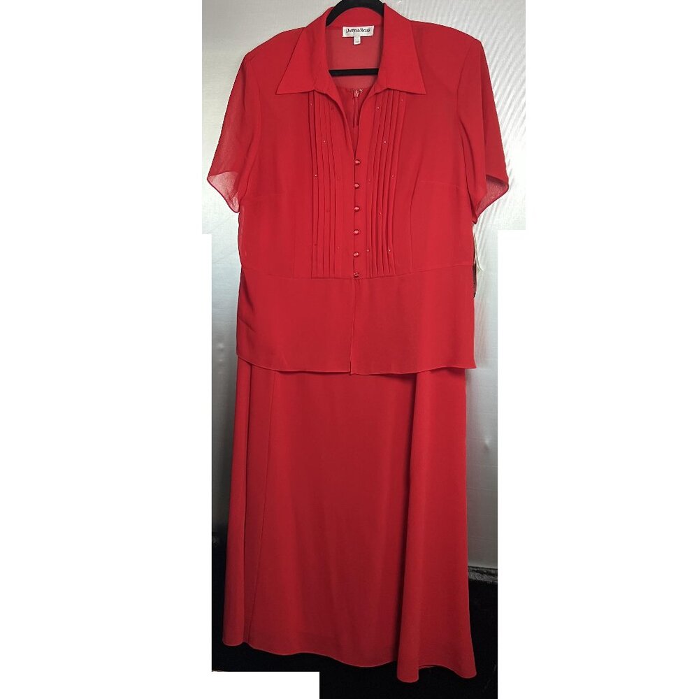 New Danny & Nicole 2 Piece Solid Red Dress Size 20W